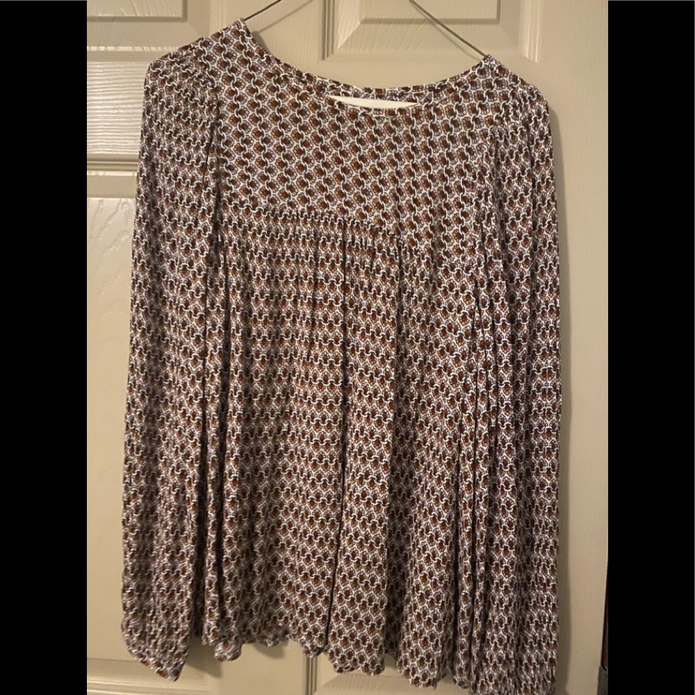 Loft round neck smocked blouse